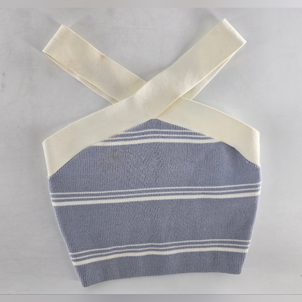 Babaton Blue and White‎ Sleeveless Crop Tank Top